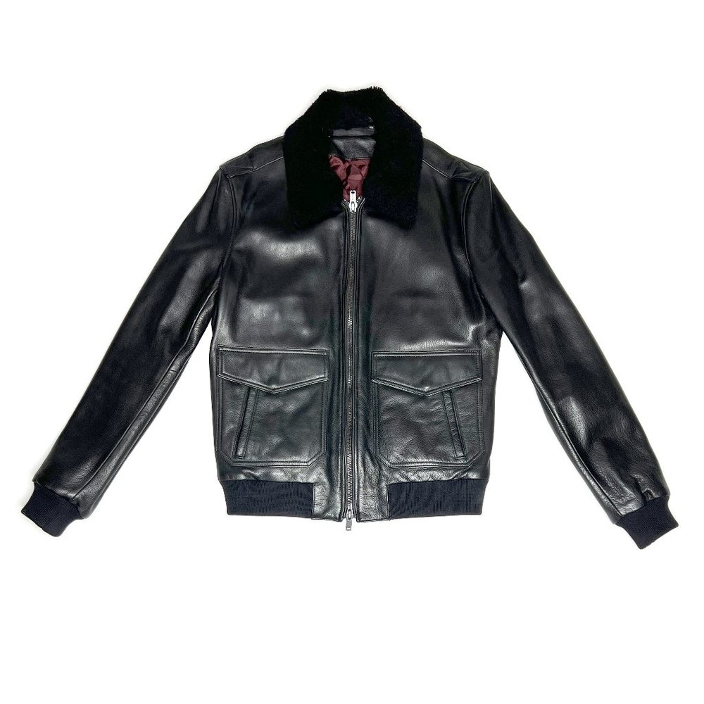 BLK DNM Leather bomber aviator jacket w/ removable shearling collar "NEW"